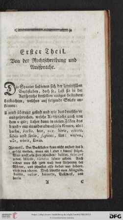 Erster Theil: Von der Rechtschreibung und Aussprache