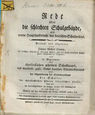 Rede über die schlechten Schulgebäude, als einem Haupthinderniße des deutschen Schulwesens