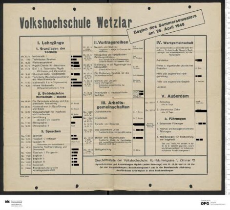 Ankündigung einer einzelnen Veranstaltung 1949