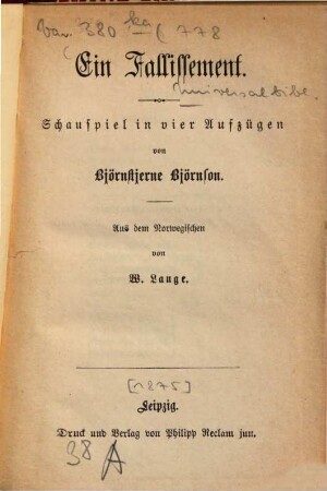 Ein Fallissement : Schauspiel in vier Aufzügen