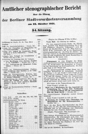 Sitzung 34, 22. Oktober 1931