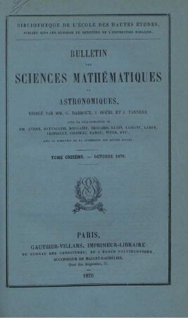 Tome Onziéme. - Octobre 1876.