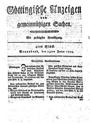4tes Stück. Sonnabend, den 23ten Januar 1779.