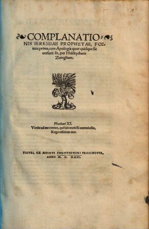 Complanationis Jeremiae Prophetae foetura prima