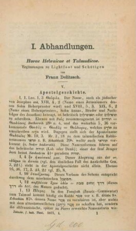 1-16 Horae Hebraicae et Talmudicae : V. Apostelgeschichte VI. Römerbrief