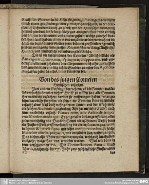 Von des itzigen Cometen himlischen Ursachen.