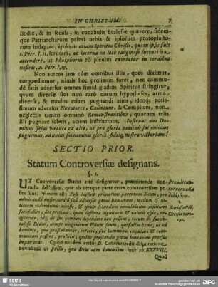 Sectio Prior. Statum Controversiae designans