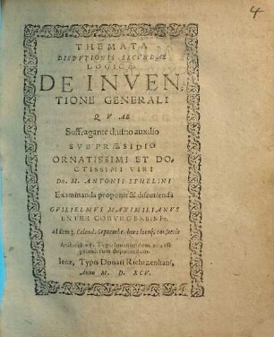 Themata Disputionis Secundae Logicae De Inventione Generali