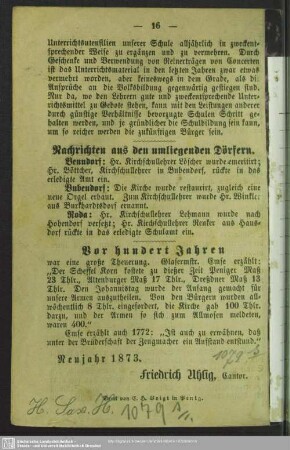IV. Nachrichten aus den umliegenden Dörfern