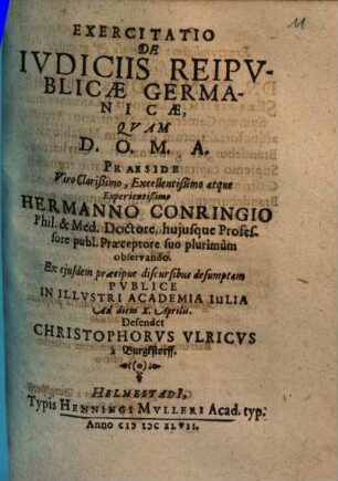 Exercitatio De Iudiciis Reipublicae Germanicae