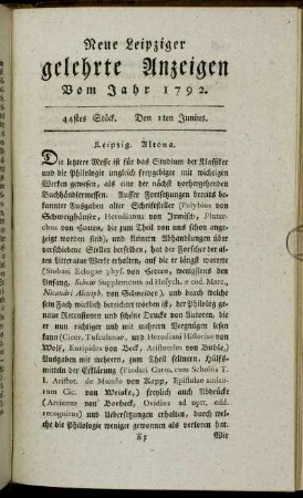 44stes Stück. Den 1ten Junius.