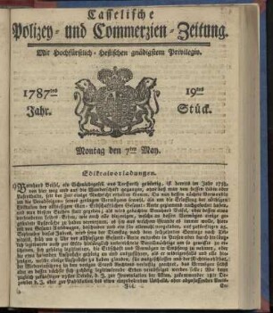 19tes Stueck, Montag den 7ten May. 1787