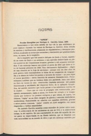"Apice" - Poesías escogidas por Enrique A. Carrillo, Lima, 1930