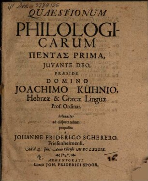 Quaestionum Philologicarum Pentas Prima