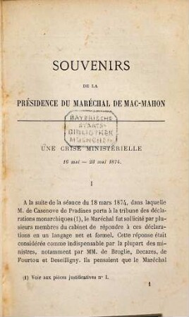 Souvenirs de la présidence du maréchal de Mac-Mahon : Par Ernest Daudet