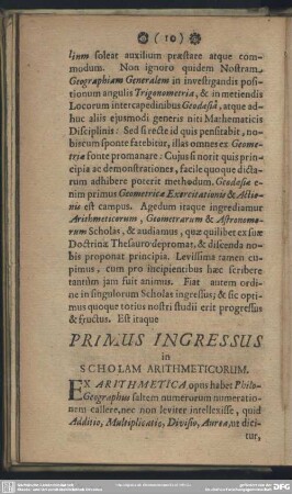 Primus Ingressus in Scholam Arithmeticorum