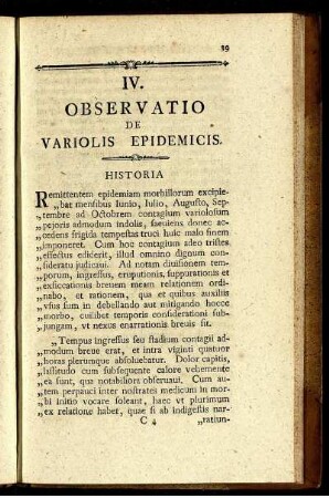IV. Observatio de variolis epidemicis.
