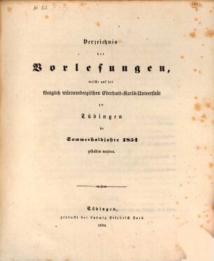 Tübinger Universitätsschriften, 1854