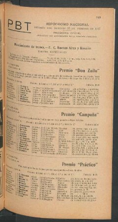 Hipódromo Nacional - Reunión del Domingo 10 de Febrero de 1907 - Programa oficial