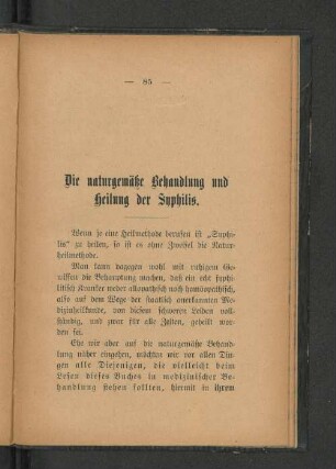 Die naturgemäße Behandlung und Heilung der Syphilis.