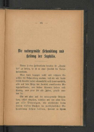 Die naturgemäße Behandlung und Heilung der Syphilis.