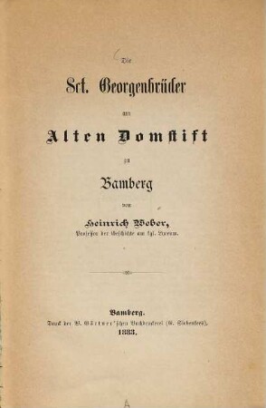 Die Sct.-Georgenbrüder am Alten Domstift zu Bamberg