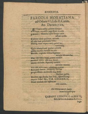 Parodia Horatiana ad Odam VI. Lib.II. Carm. Ad Defunctam.