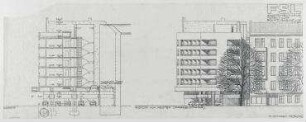 Gutachten Appartmenthaus Lietzenburger Straße (nicht realisiert) – Westansicht, Schnitt. Berlin-Charlottenburg, Lietzenburger Straße 65