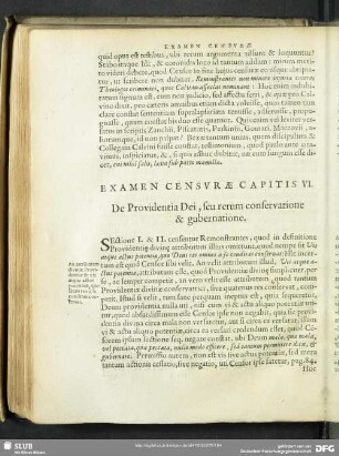 Examen Censurae Capitis VI. De Providentia Dei, seu rerum conservatione & gubernatione