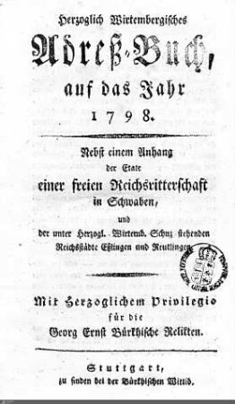 1798: Württembergisches Adressbuch, 1798