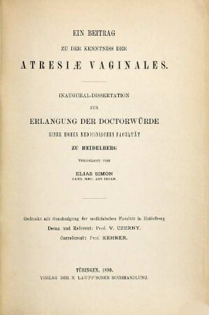 Ein Beitrag zu der Kenntnis der Atresiae vaginales