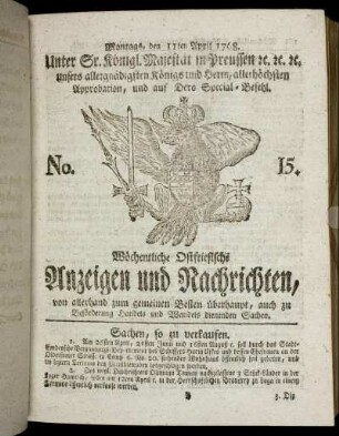 No. 15. Montags, den 11ten April 1768.