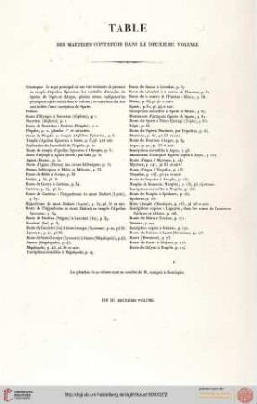 Table des matières contenues dans le deuxième volume