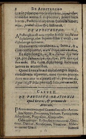 Caput II. De Partibus Orationis apud Græcos, & primum de Articulo.