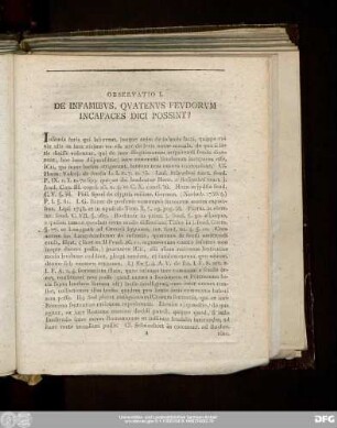 Observatio I. De Infamibus, Quatenus Feudorum Incapaces Dici Possint?