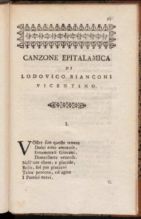 Canzone Epitalamica di Lodovico Bianconi Vicentino.