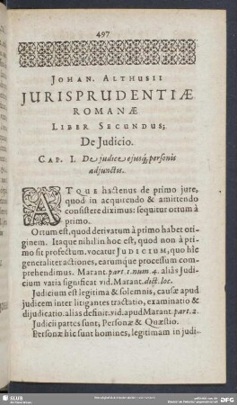 Johan. Althusii Jurisprudentiae Romanae Liber Secundus