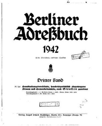 Berliner Adreßbuch 1942 Dritter Band