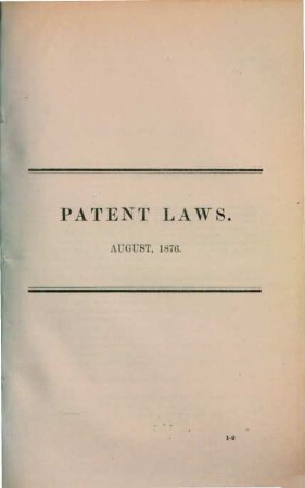 Patent laws. 1876, Aug.