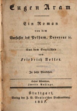 Eugen Aram : ein Roman ; in sechs Bändchen, 1