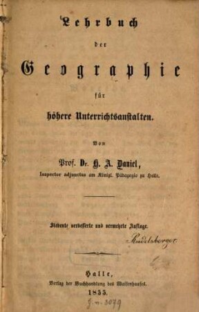 Lehrbuch der Geographie für höhere Unterrichtsanstalten