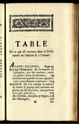 Table de ce qui est contenu dans le Dessinateur au Cabinet & à l'Armée.