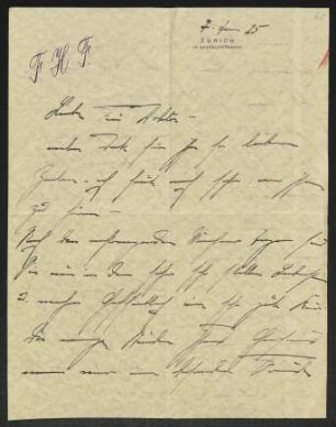 Brief von Fanny Hirsch-Faber an Margarete Hauptmann