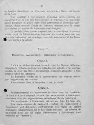 Titre II. Hiérarchie, Avancement, Traitements, Récompenses.