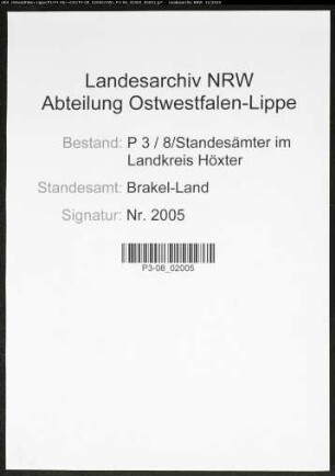 Sterberegister Standesamt Brakel-Land