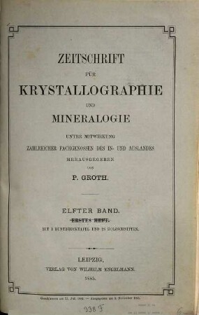 Zeitschrift für Krystallographie und Mineralogie. 11. 1886