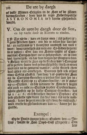 V. Om de uren by daegh door de Son, en by nacht door de Sterren te vinden