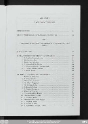 Volume I Table Of Contents