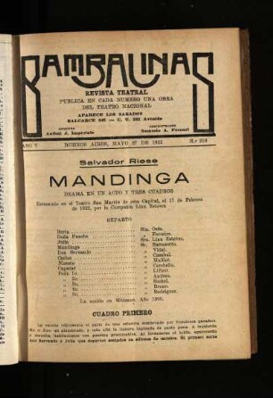 Mandinga : drama en un acto y tres cuadros