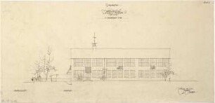 Gsaenger, Gustav; Schondorf am Ammersee (Bayern); Atriumschule - Schule Vorprojekt 2 u. Entwurf, Eingabeplan Erster Bauteil, Ostseite (Ansicht)